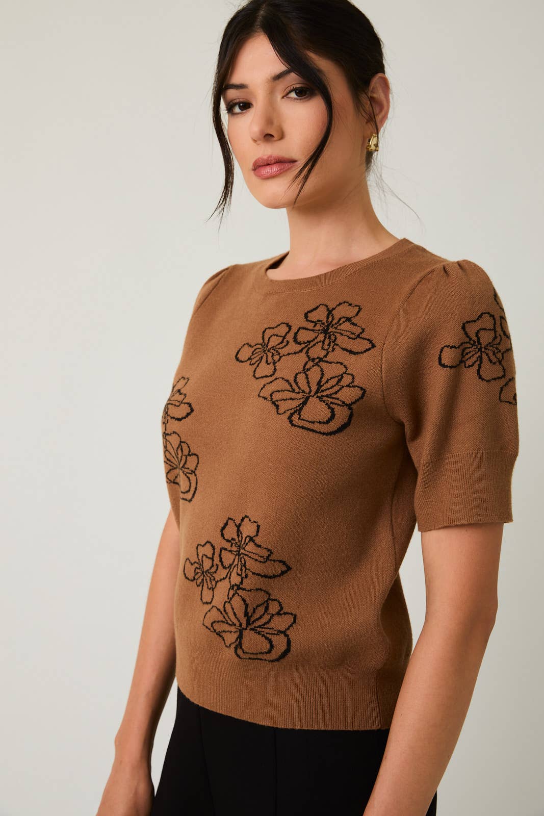 Puff Half Flower Sleeve Sweater