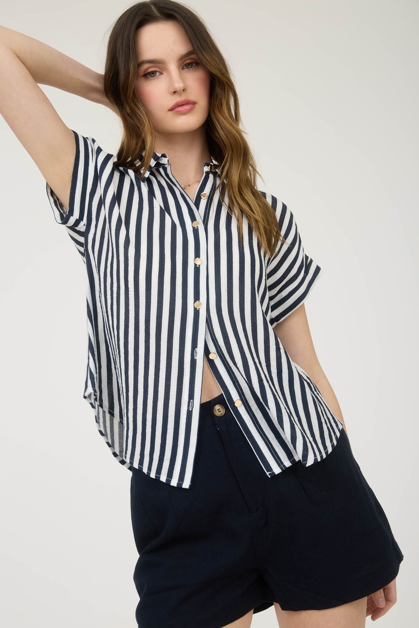 Striped Short Sleeve Button Down Shirt