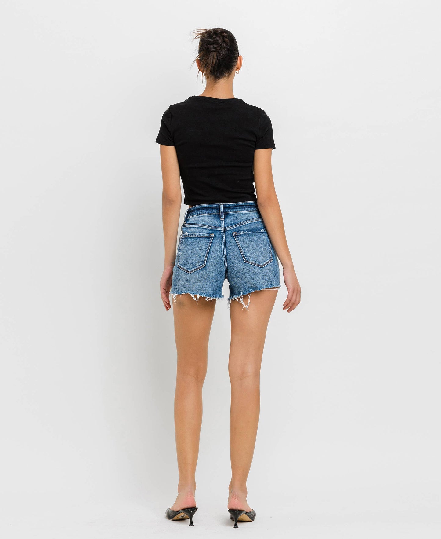 Vervet | High Rise Raw Hem Denim Shorts