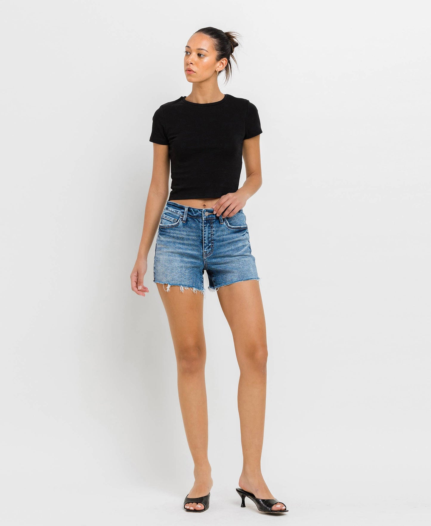 Vervet | High Rise Raw Hem Denim Shorts