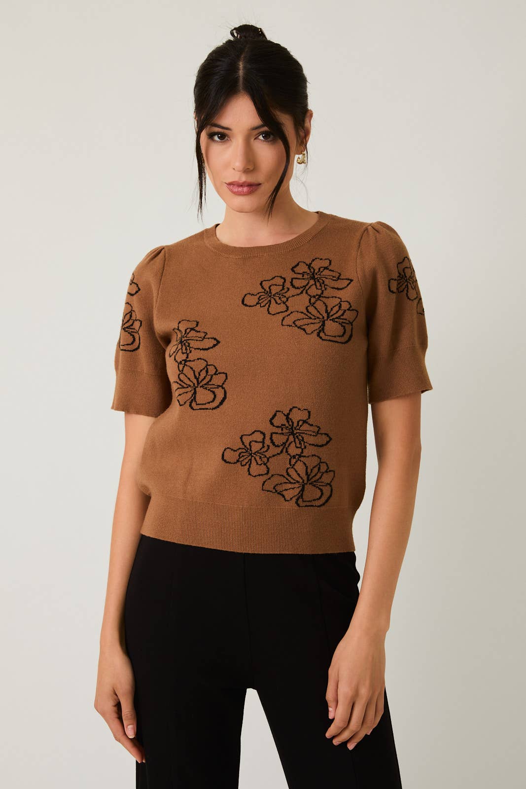 Puff Half Flower Sleeve Sweater