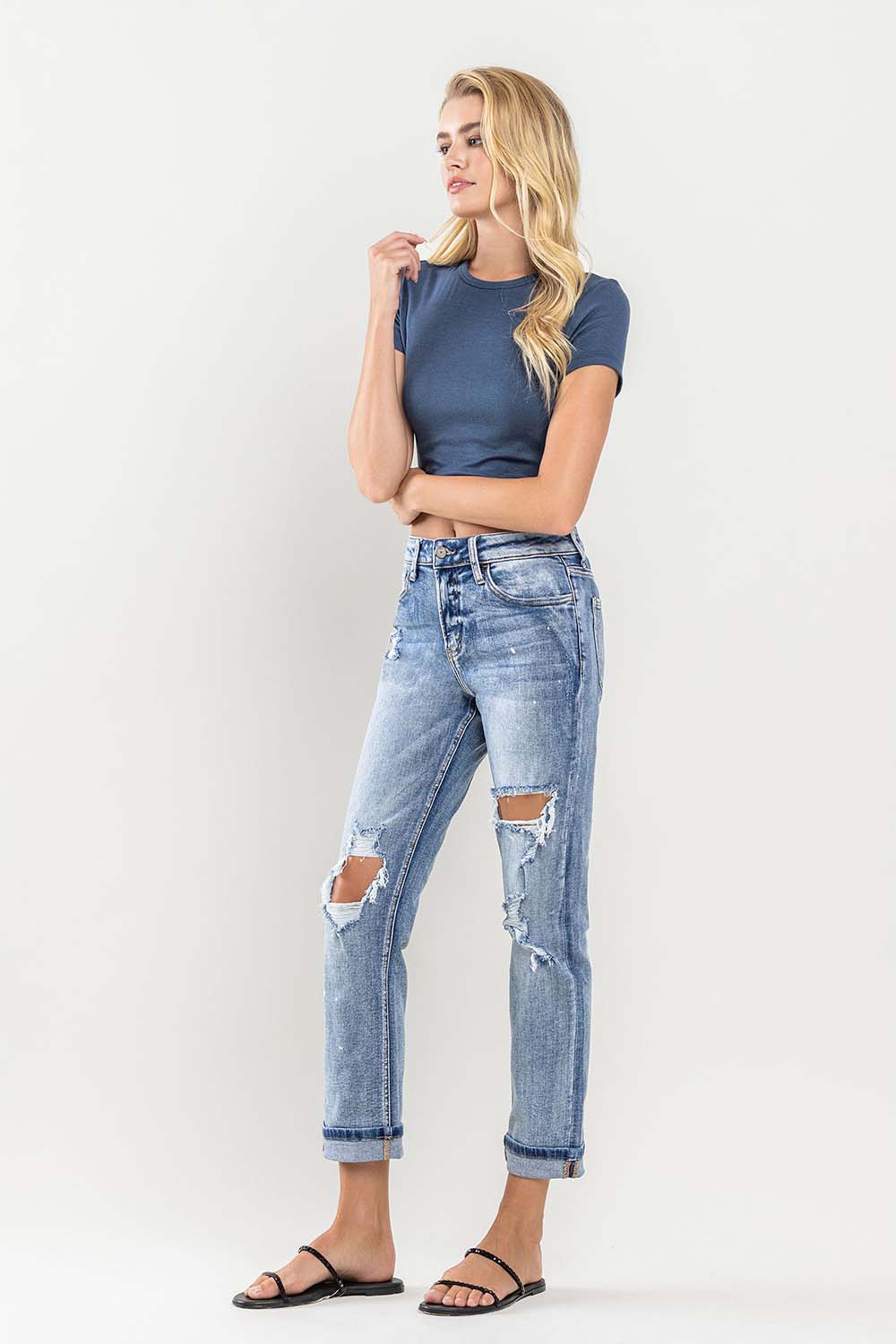 Vervet | High Rise Paint Splatter Cuffed Boyfriend Jeans FINAL SALE