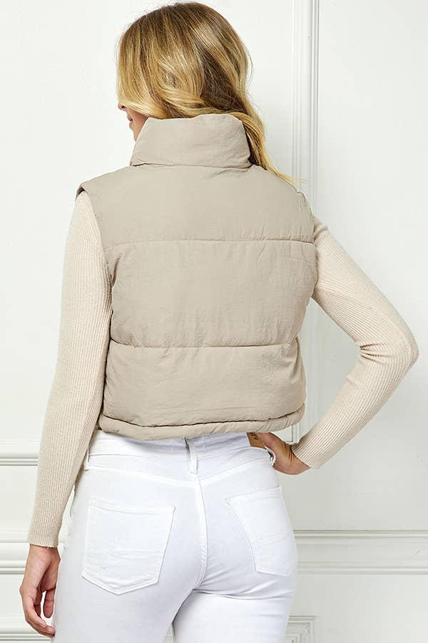 Lightweight Padded Cropped Sleeveless Puffer Vest
