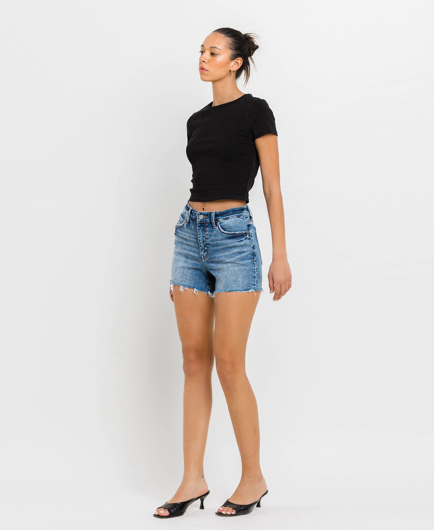 Vervet | High Rise Raw Hem Denim Shorts
