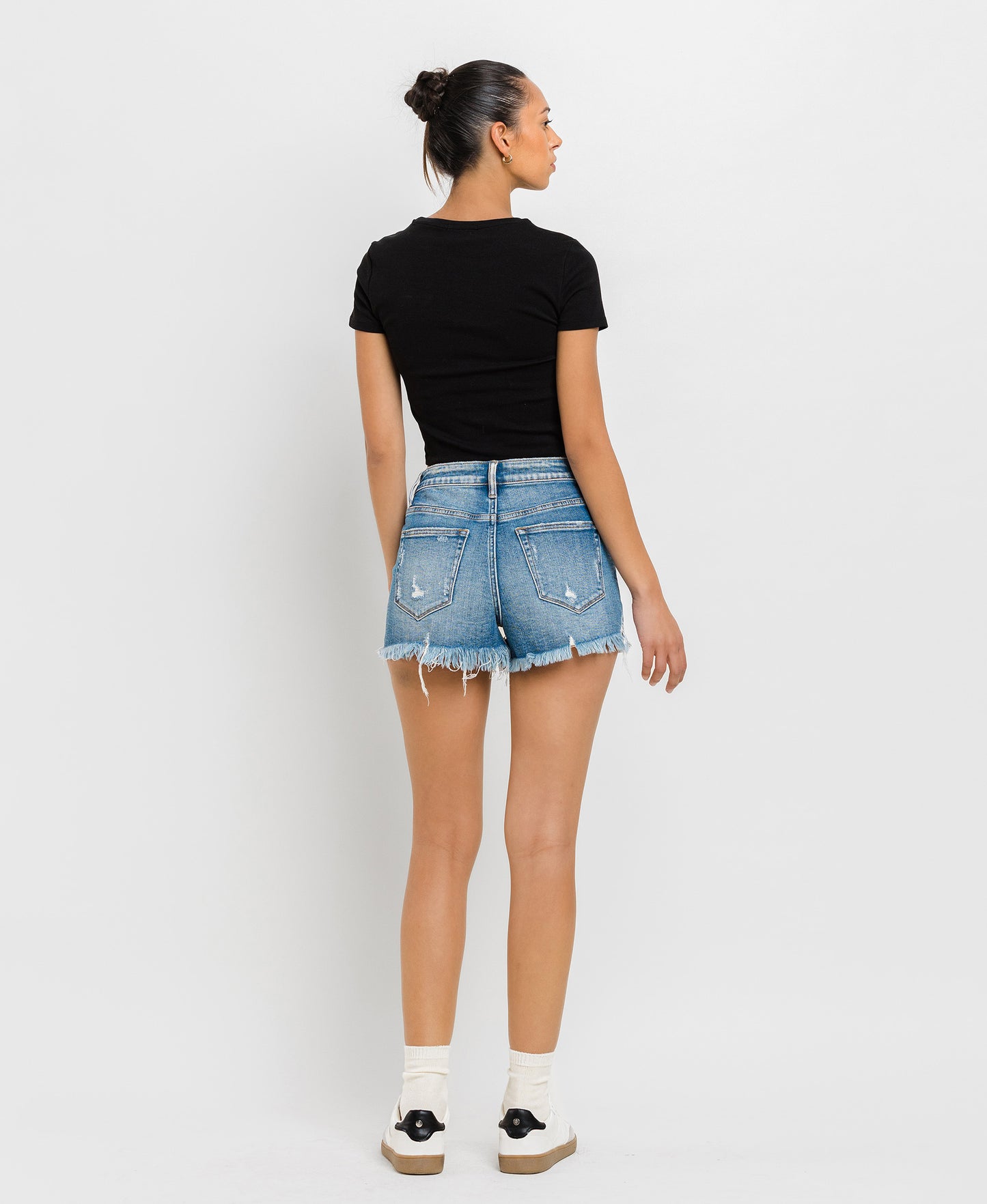 Vervet | High Rise Distressed Cross Cross Shorts