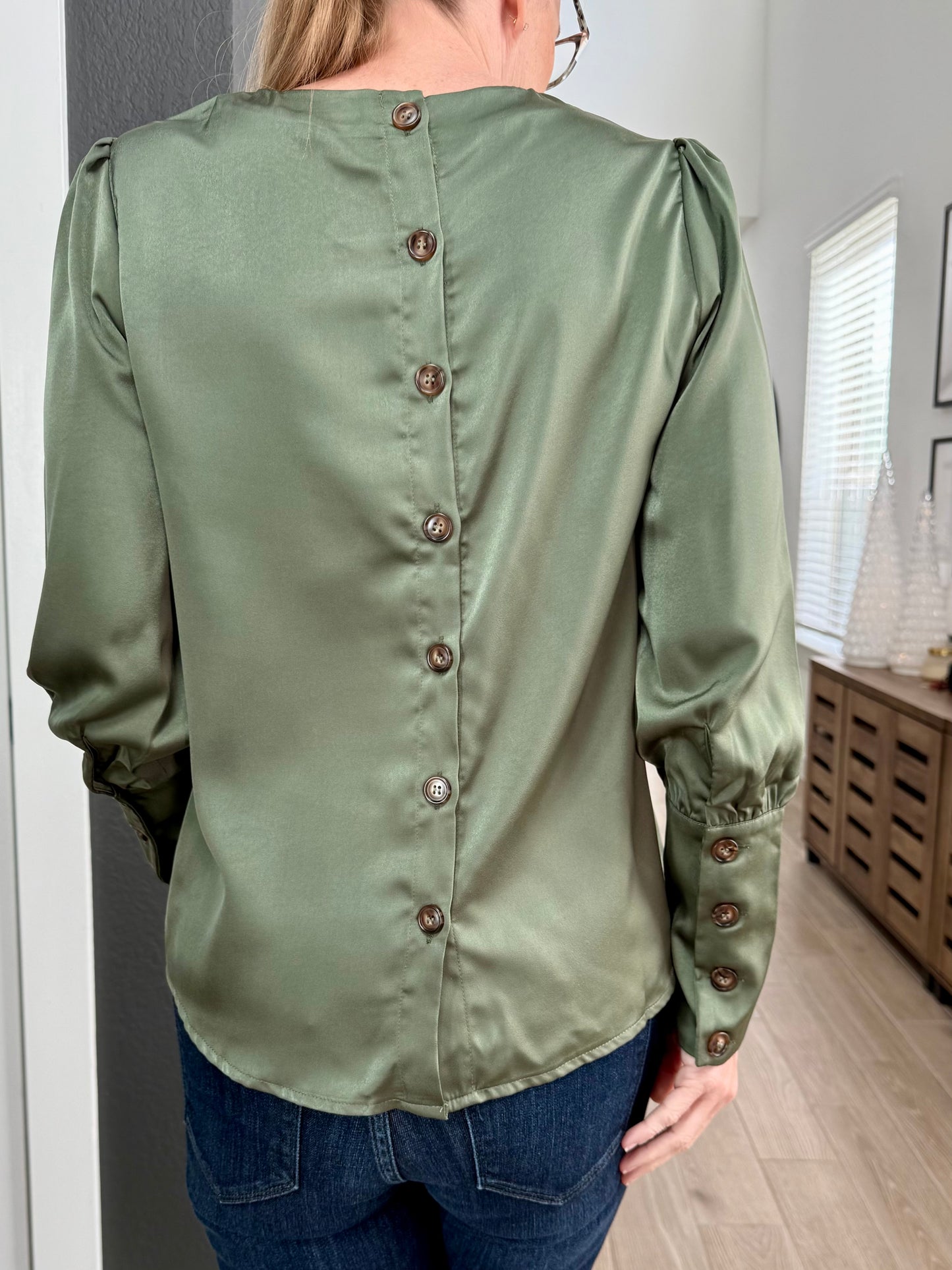 Back Button Satin Blouse