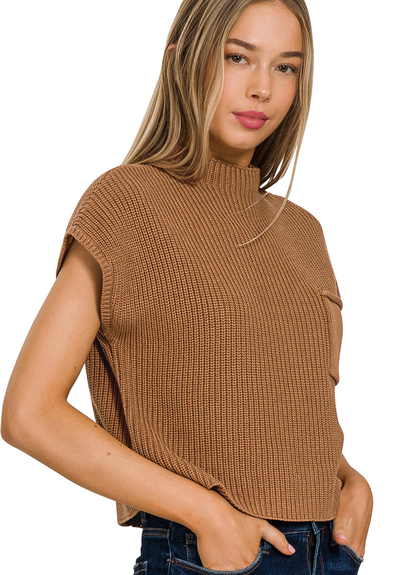 Mock Neck Short Sleeve Cropped Sweater