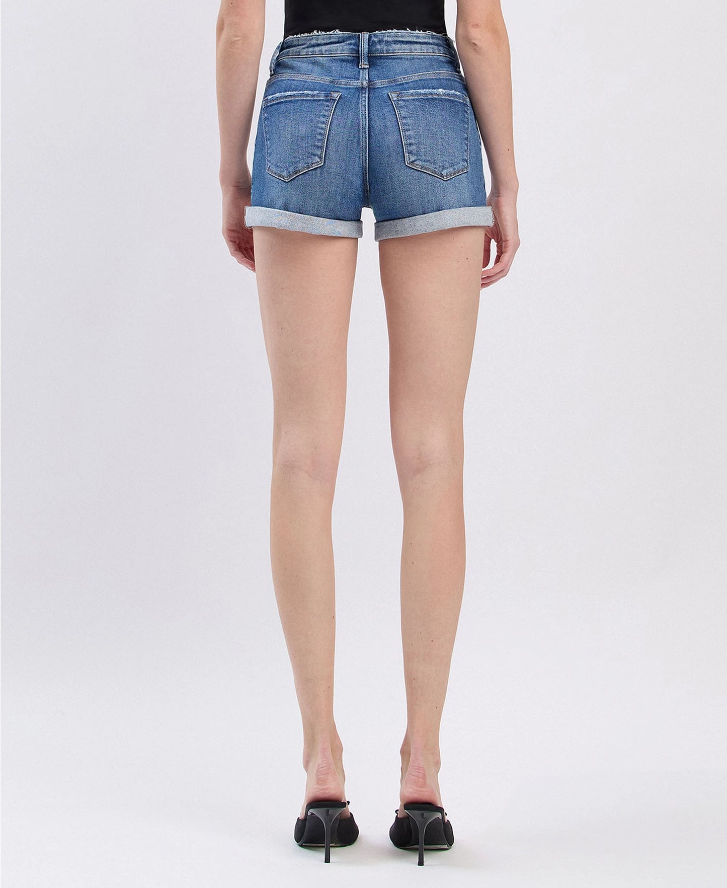 Lovervet | High Rise Double Cuffed Denim Shorts