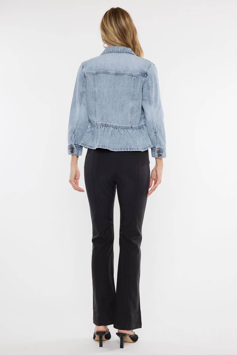 KanCan Classic Fit Peplum 3/4 Sleeve Denim Jacket