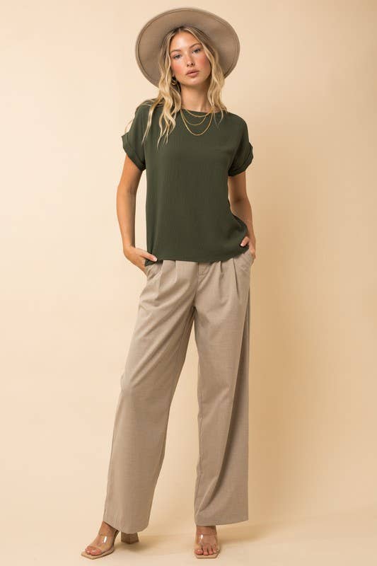 Short Roll-up Sleeve Blouse