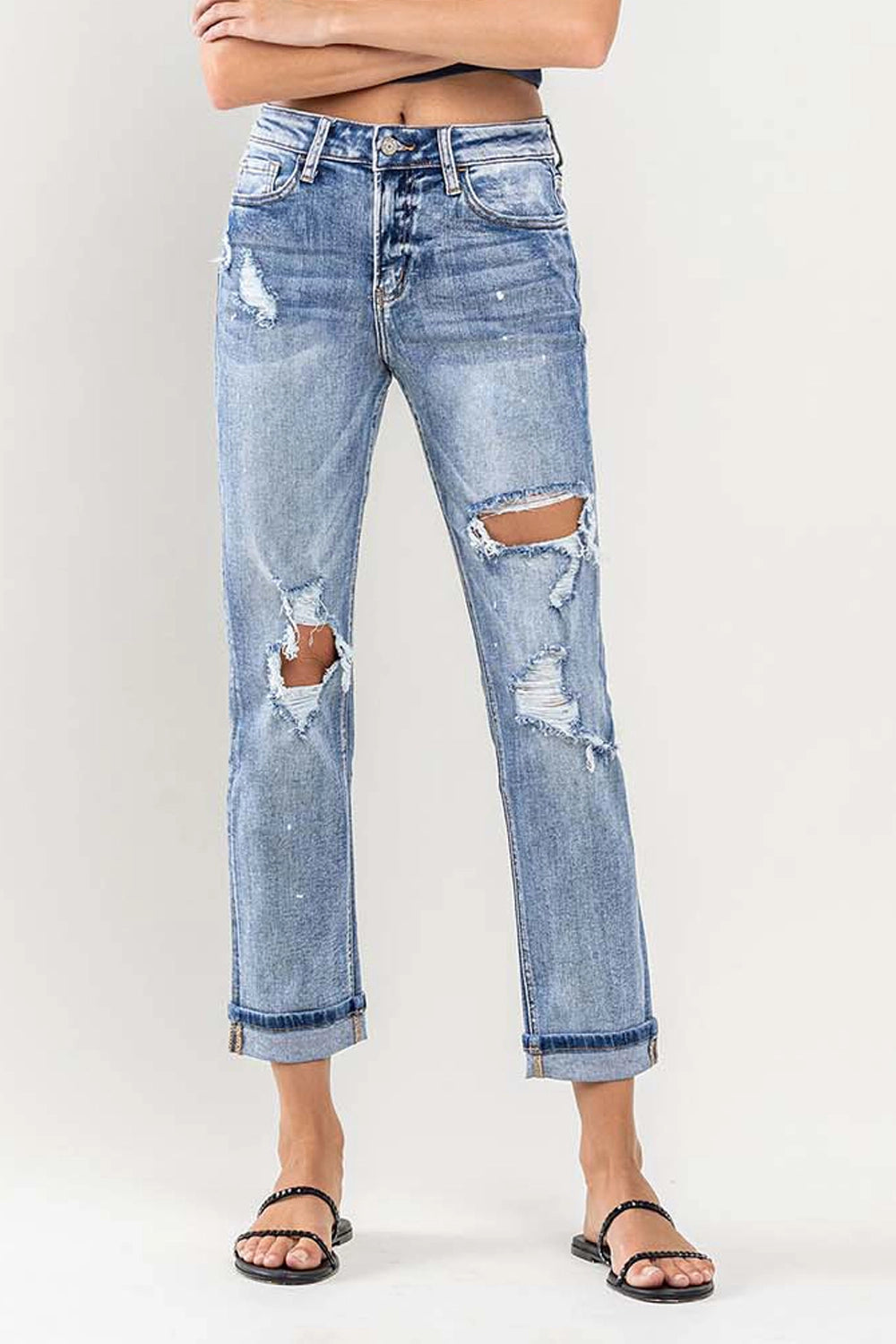Vervet | High Rise Paint Splatter Cuffed Boyfriend Jeans FINAL SALE