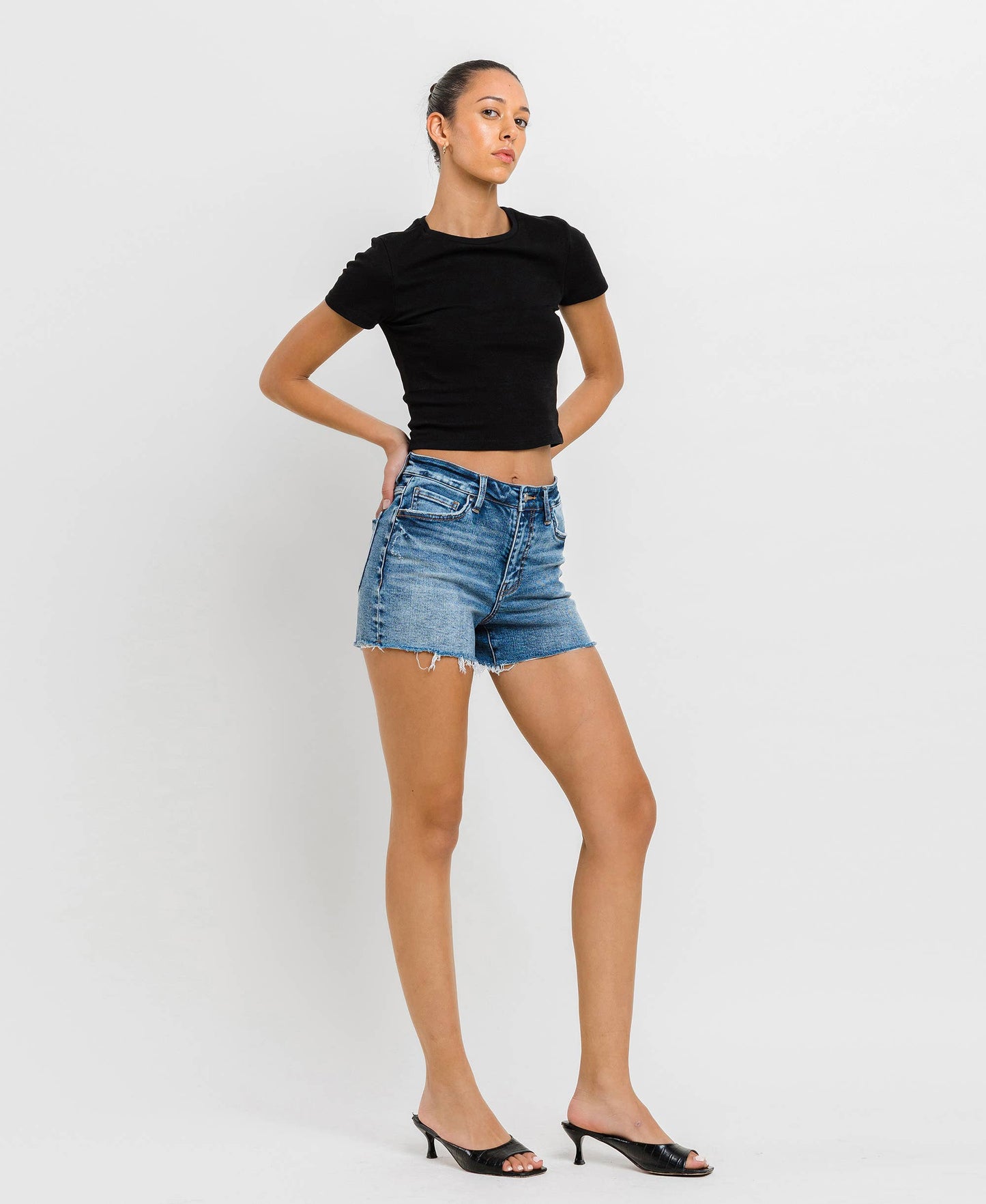 Vervet | High Rise Raw Hem Denim Shorts