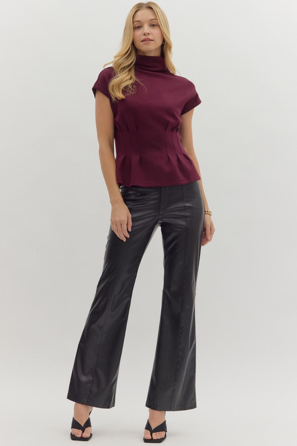 Entro | Pleated Waist Mock Neck Top
