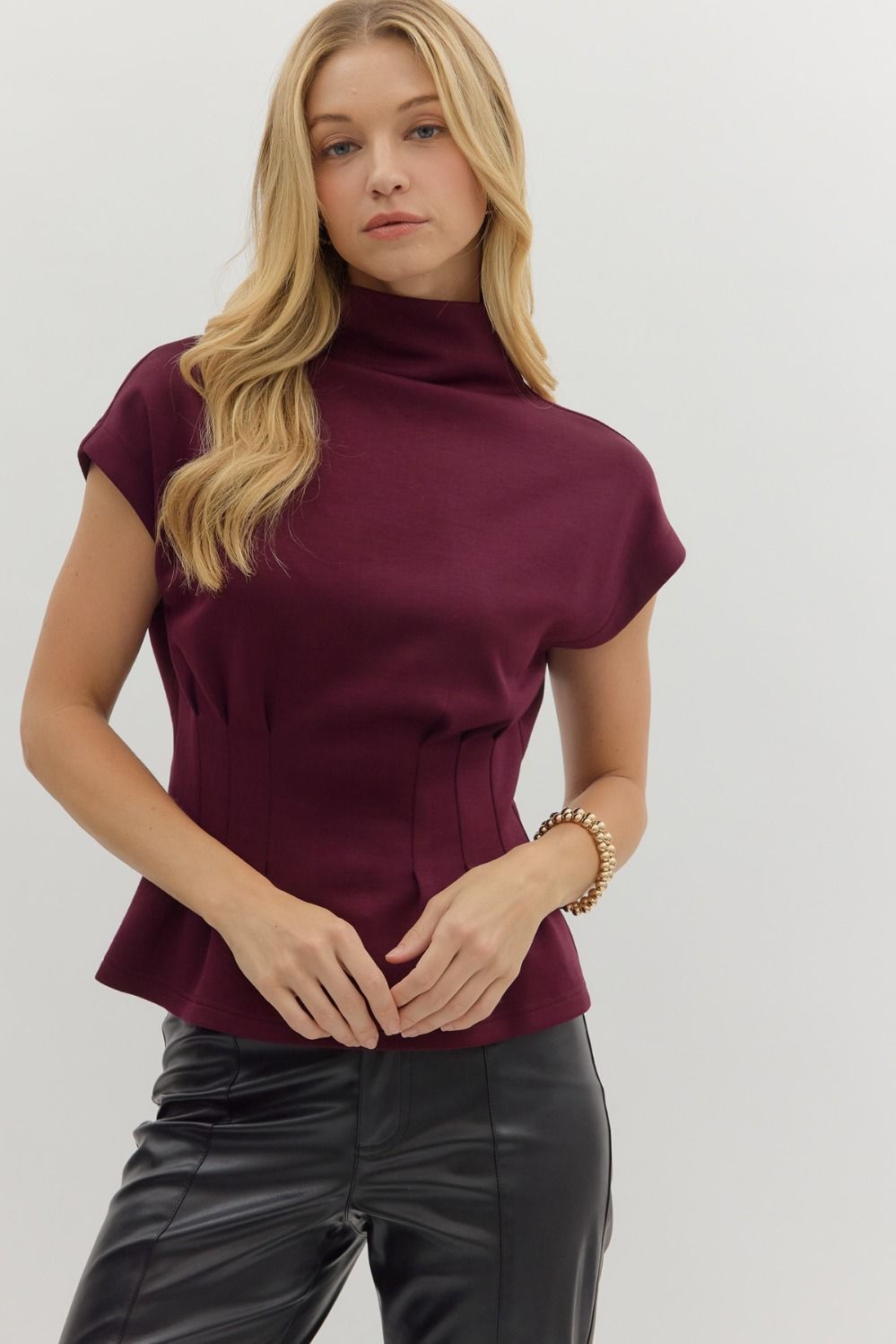 Entro | Pleated Waist Mock Neck Top