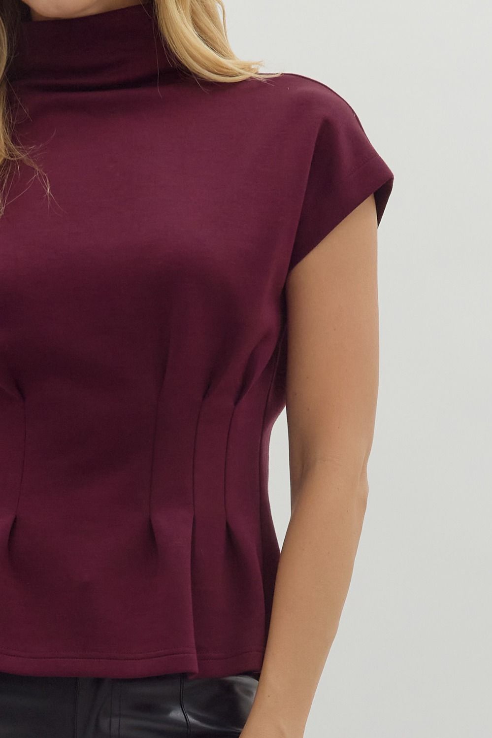 Entro | Pleated Waist Mock Neck Top