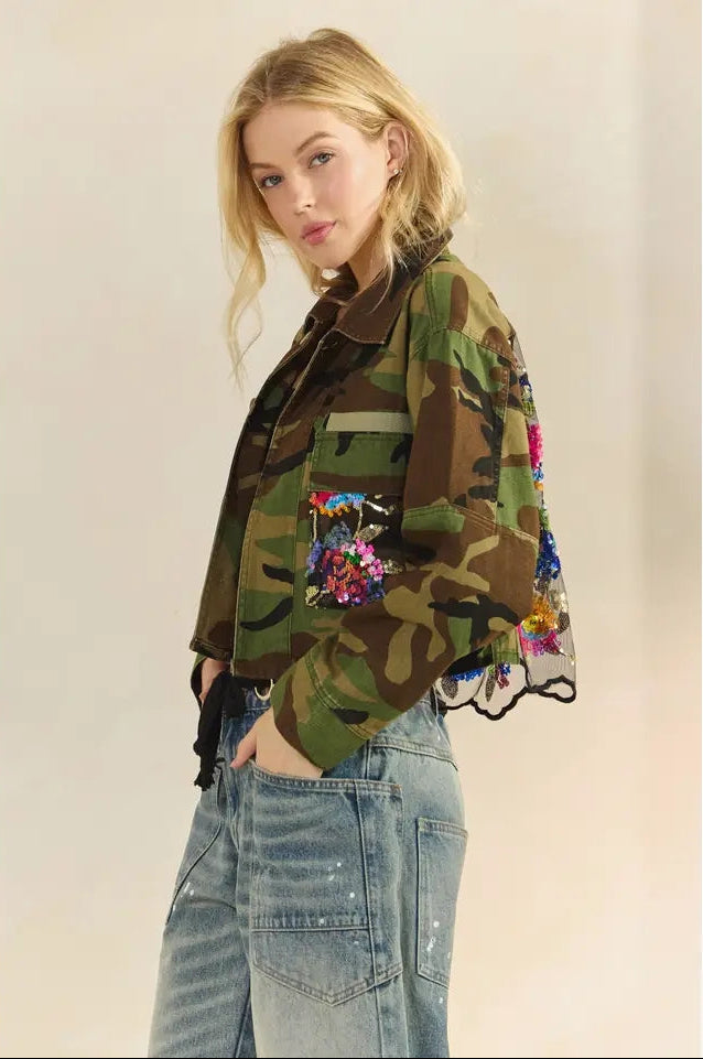 Camo in Bloom Sequin Jacket