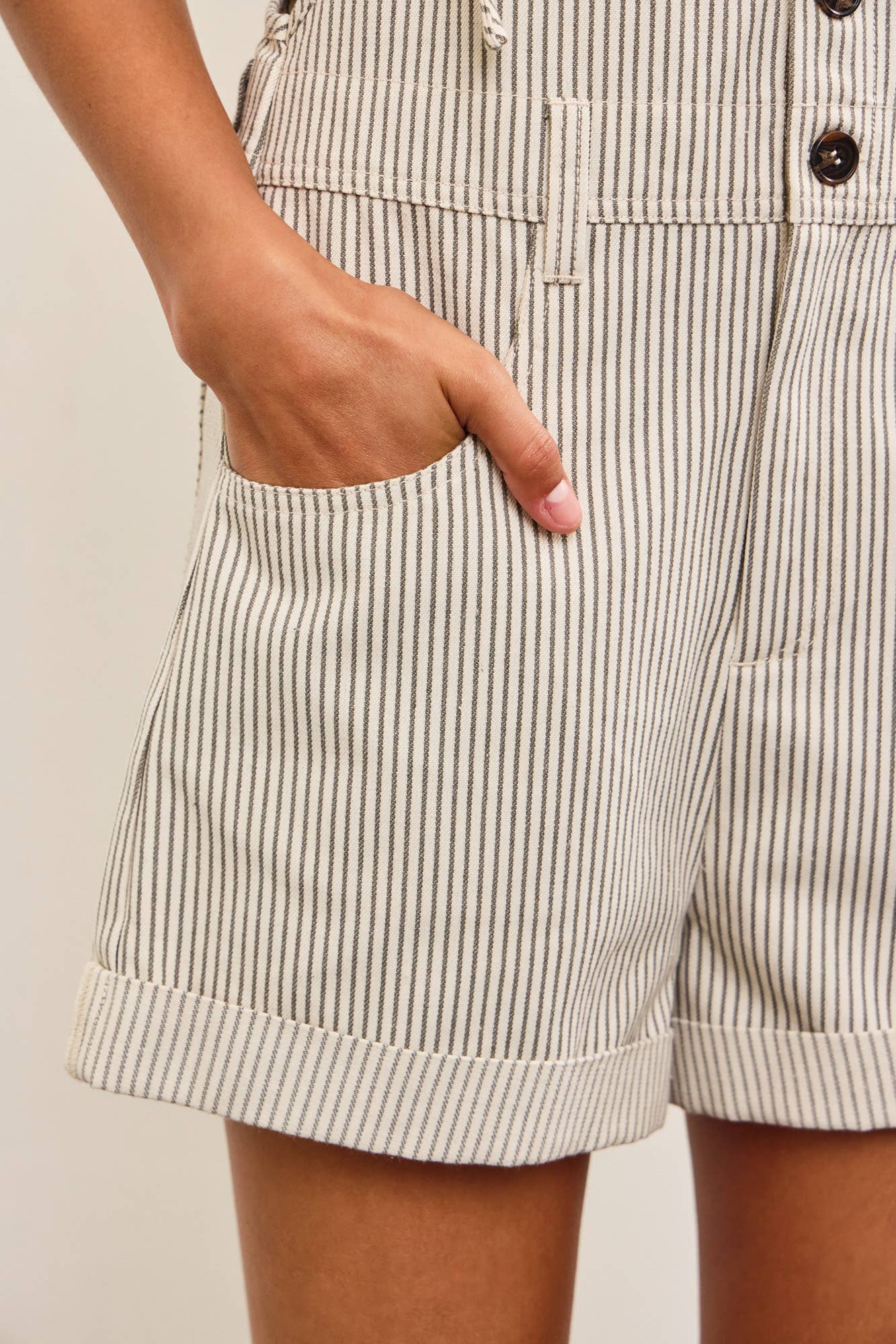 Button Closure Striped Romper