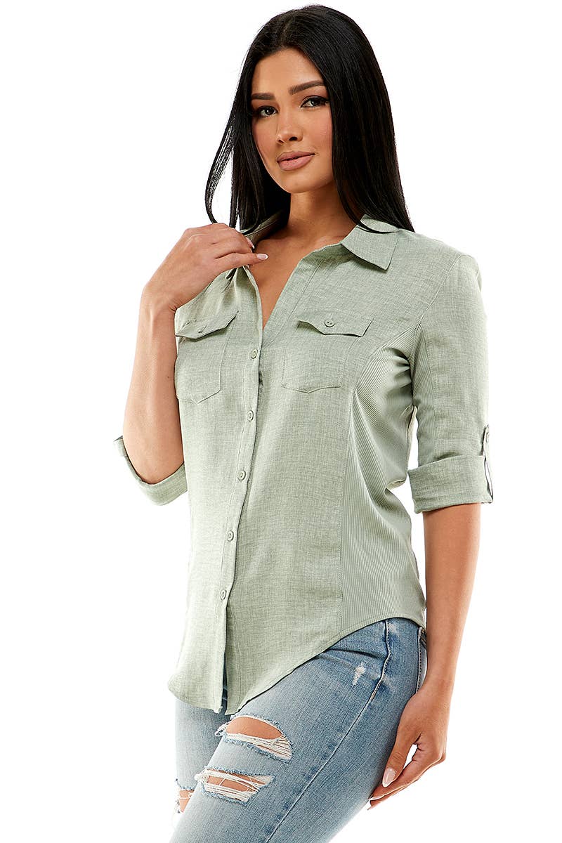 3/4 Sleeve Button-Down Shirt