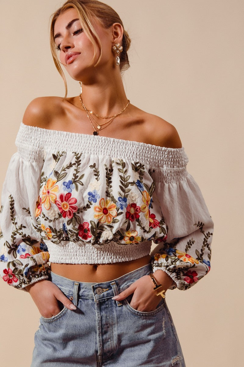 Embroidered Floral Crop Top