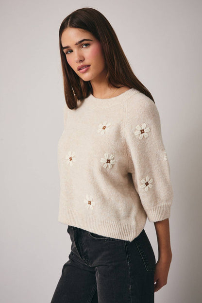 Flower Short Sleeve Sweater