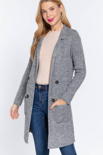 Notched Collar Sweater Jacket