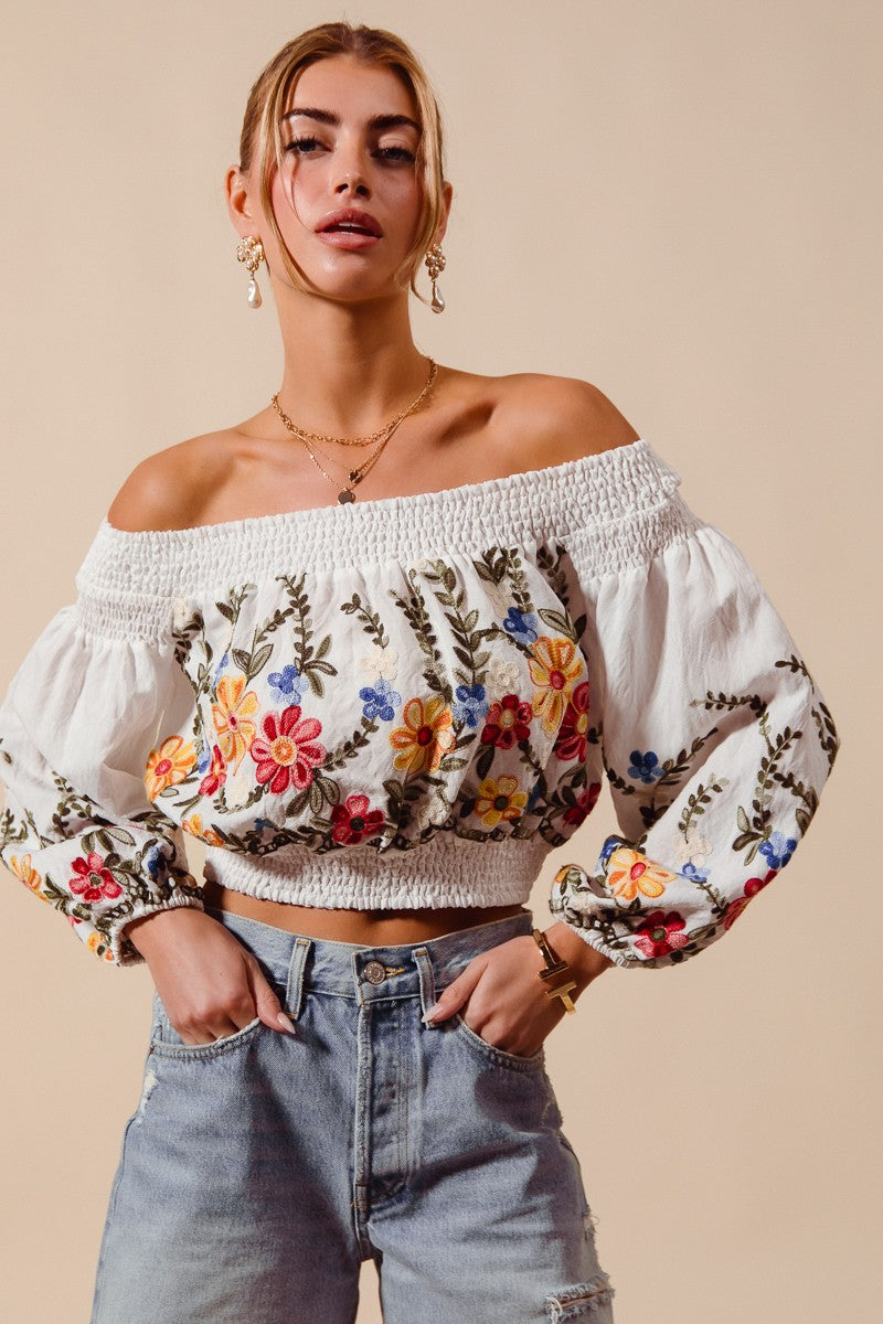 Embroidered Floral Crop Top