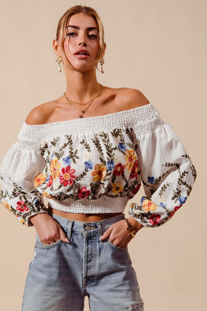 Embroidered Floral Crop Top