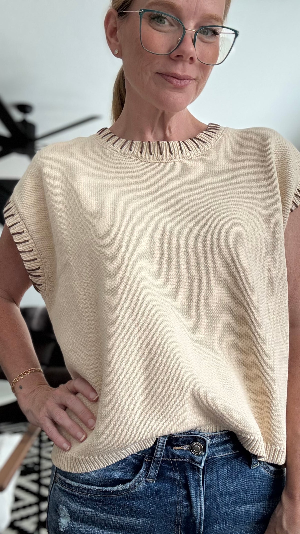 Whip Stitch Oversized Sweater Top
