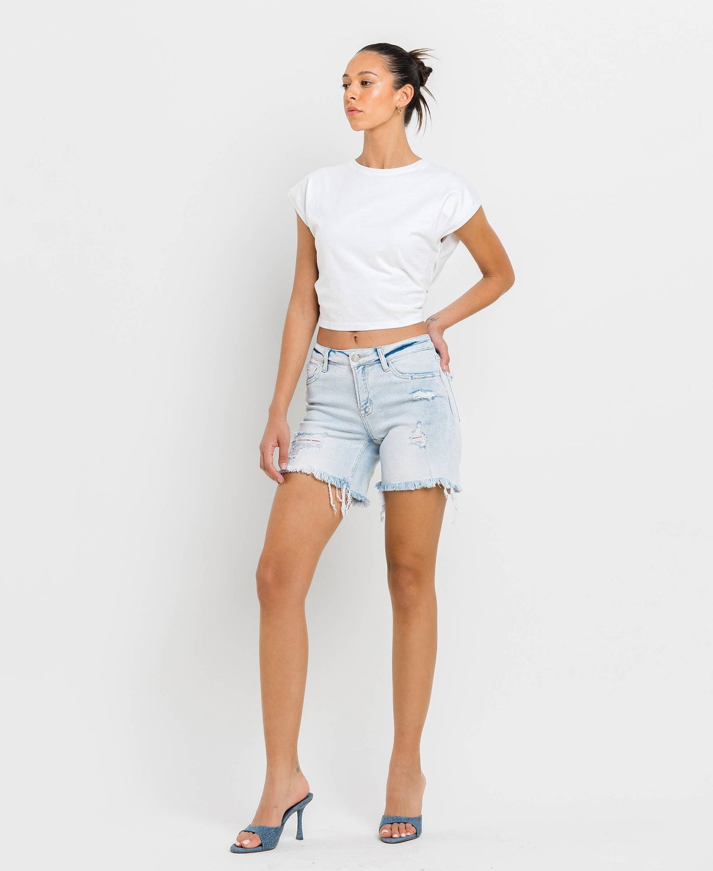 Vervet | Mid Rise Distressed Stretch Shorts