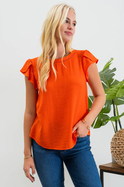 Tulip Sleeve Back Button Blouse