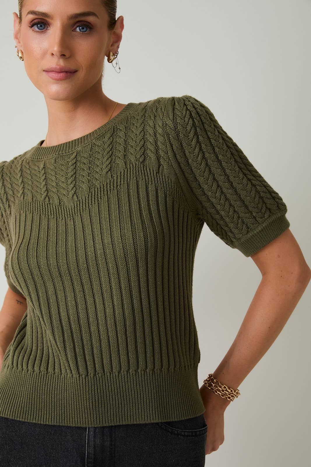 Puff Sleeve Cable Knit Sweater