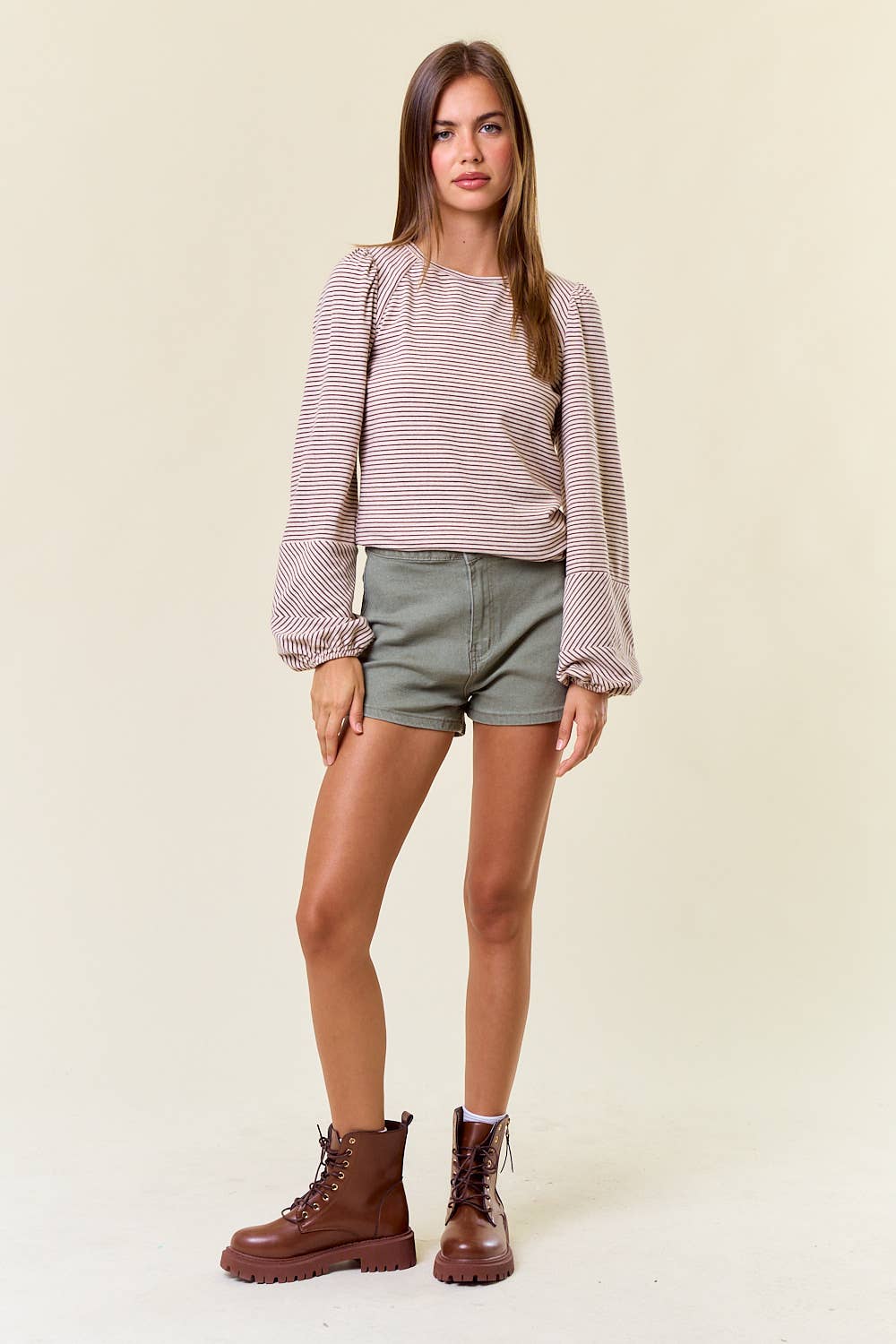 Bubble Sleeve Striped Top