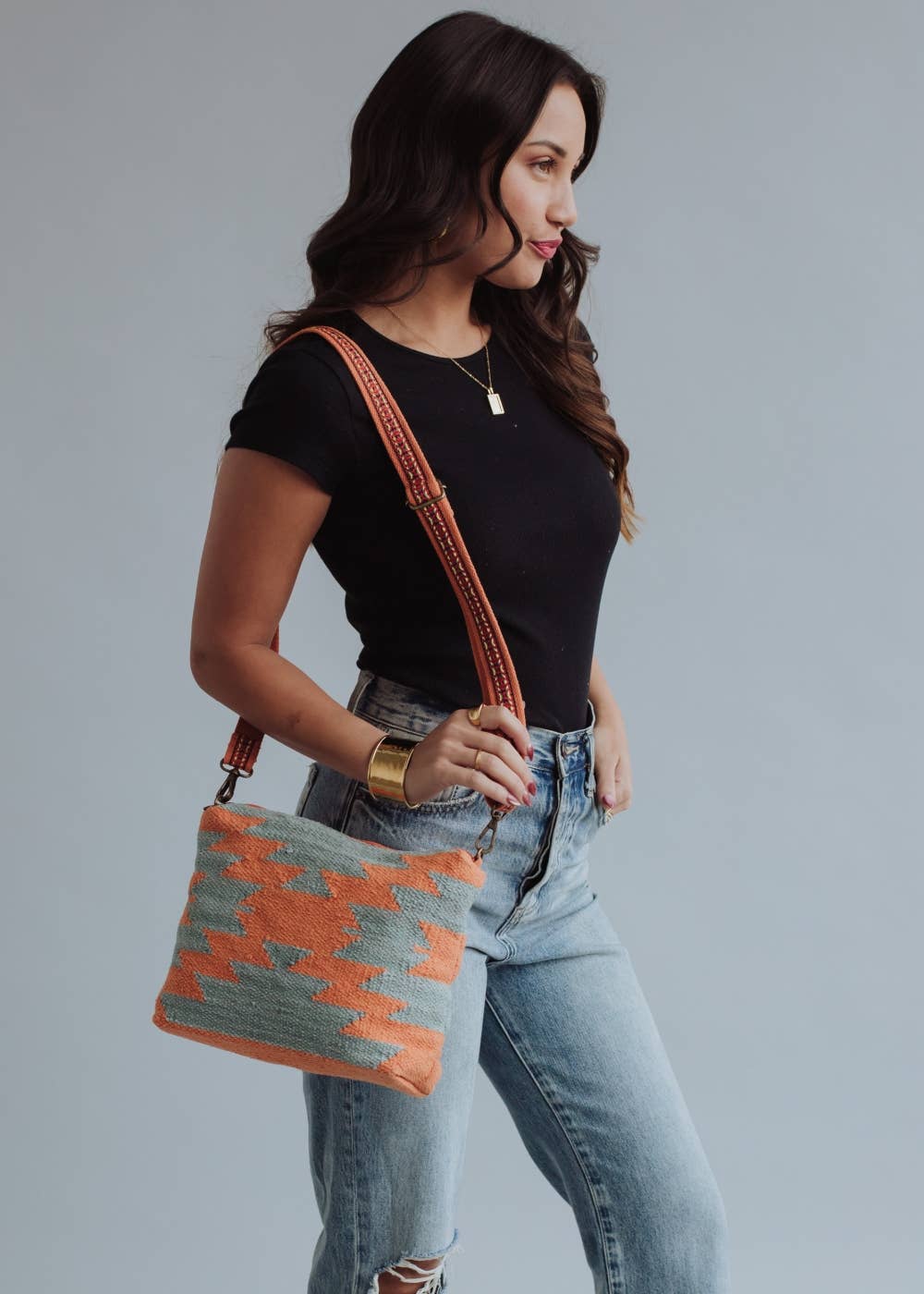 Slate & Orange Aztec Crossbody Bag