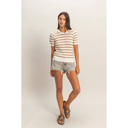 Striped Scallop Edge Knit Top