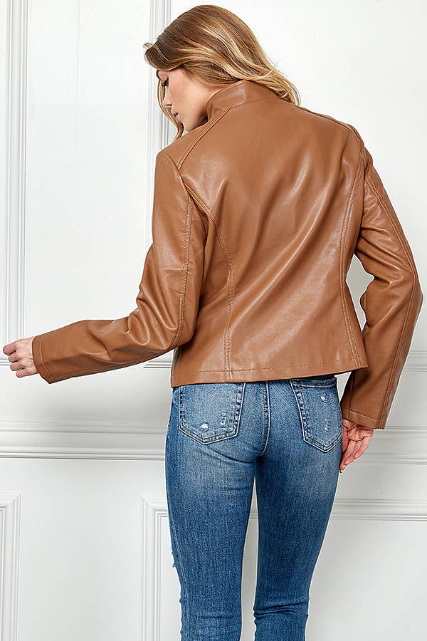 Faux Leather Slim  Moto Jacket