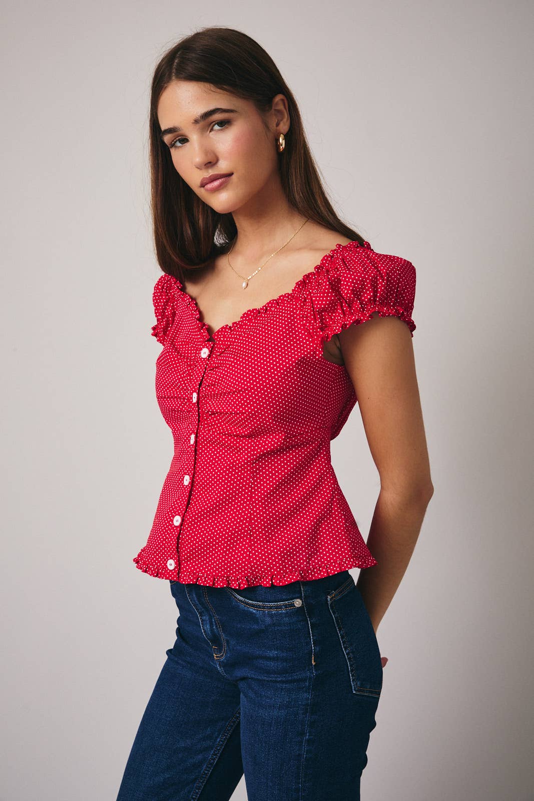 Off Shoulder Polka Dot Top