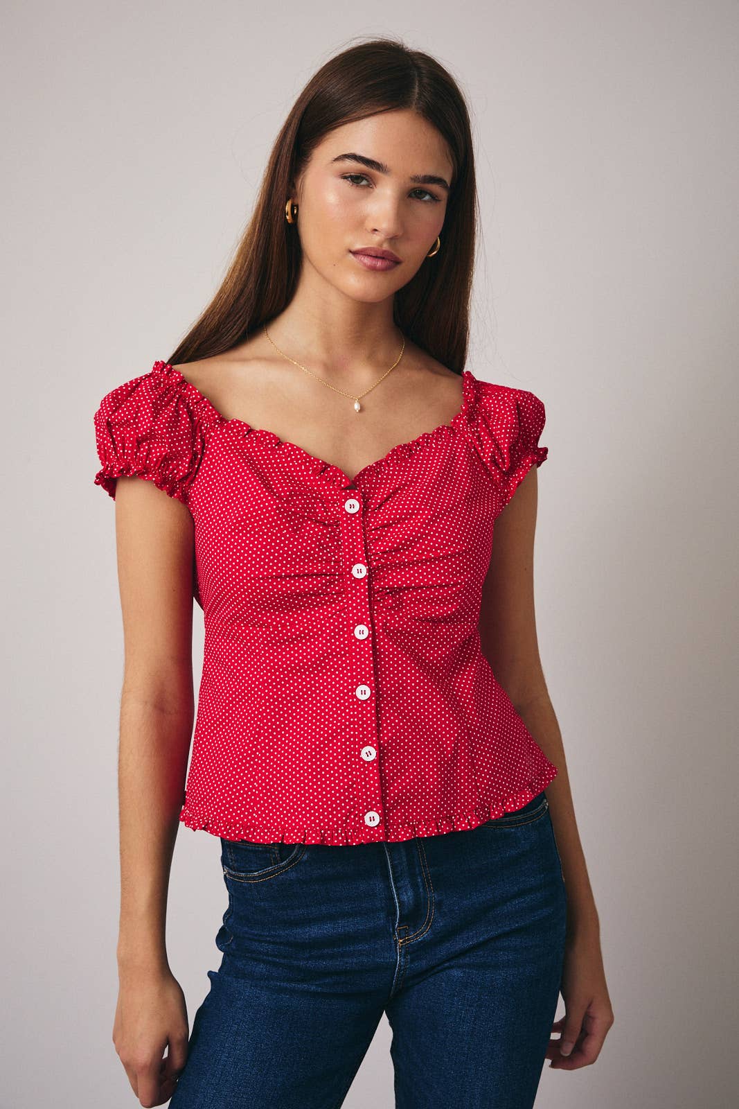 Off Shoulder Polka Dot Top