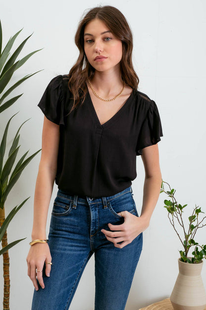 V-neck Ruffle Sleeve Top