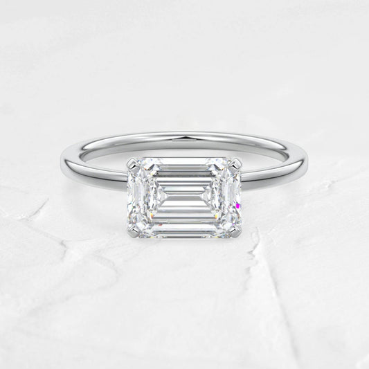 1.5CT East-West Emerald Moissanite Solitaire Ring in .925 Silver