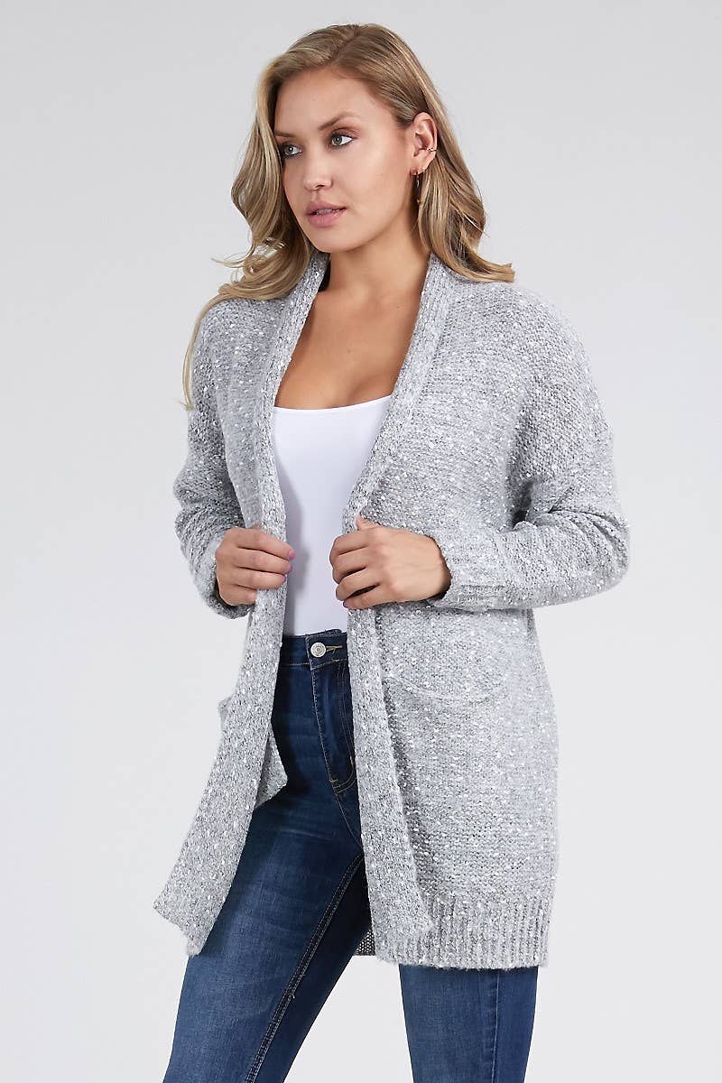 Marled Cuffed Sleeve Cardigan