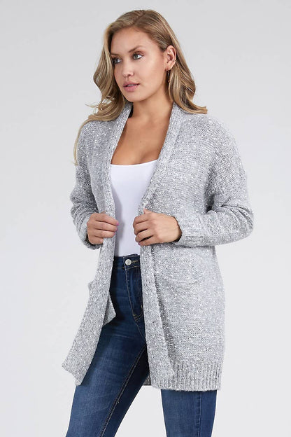Marled Cuffed Sleeve Cardigan