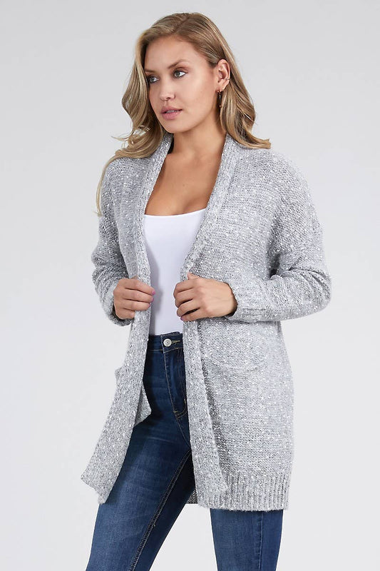 Marled Cuffed Sleeve Cardigan