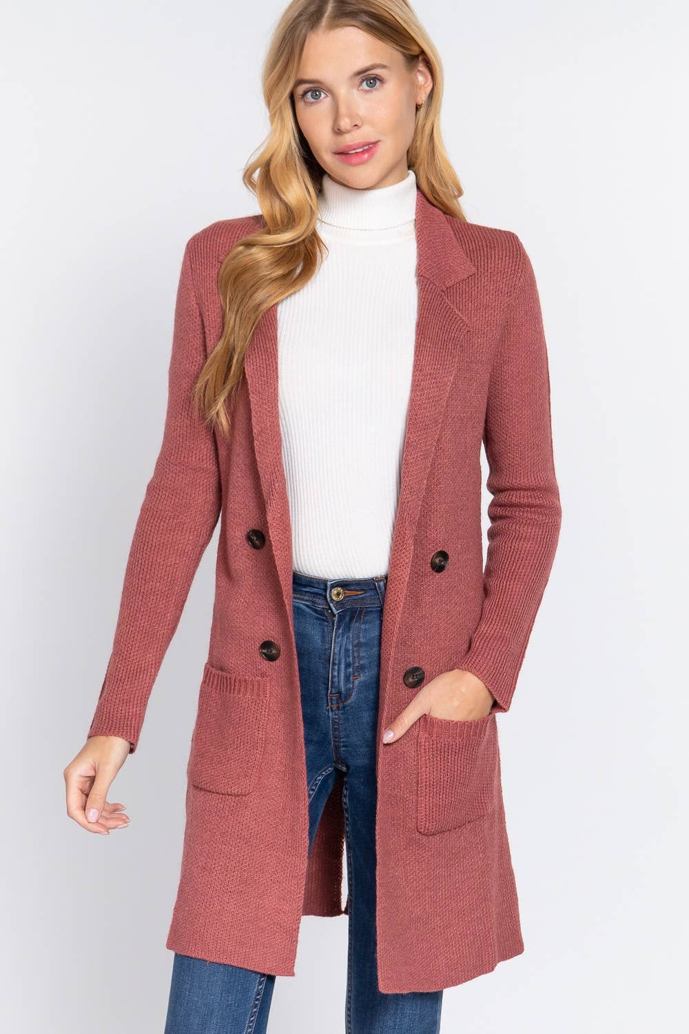 Notched Collar Sweater Jacket