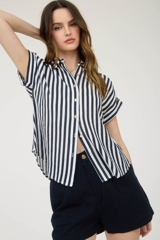Striped Short Sleeve Button Down Shirt