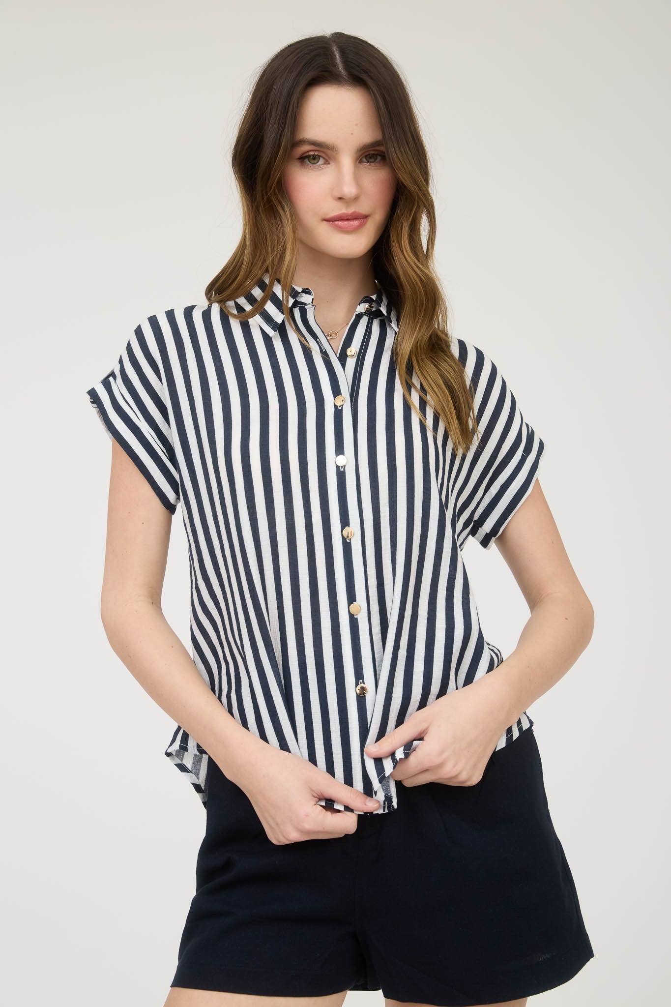Striped Short Sleeve Button Down Shirt