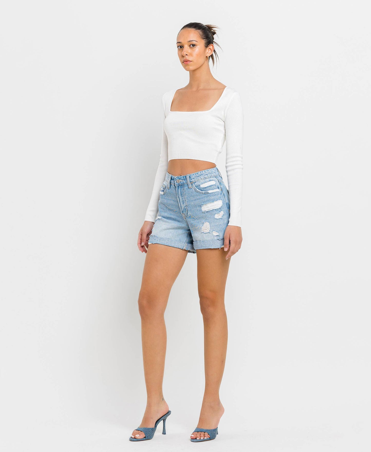 Vervet | Mid Rise Double Cuffed Boyfriend Shorts