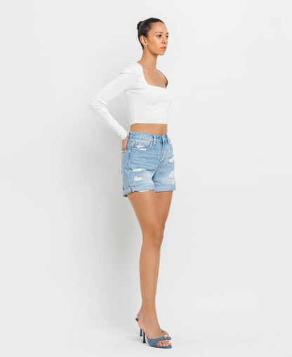 Vervet | Mid Rise Double Cuffed Boyfriend Shorts