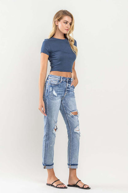 Vervet | High Rise Paint Splatter Cuffed Boyfriend Jeans FINAL SALE