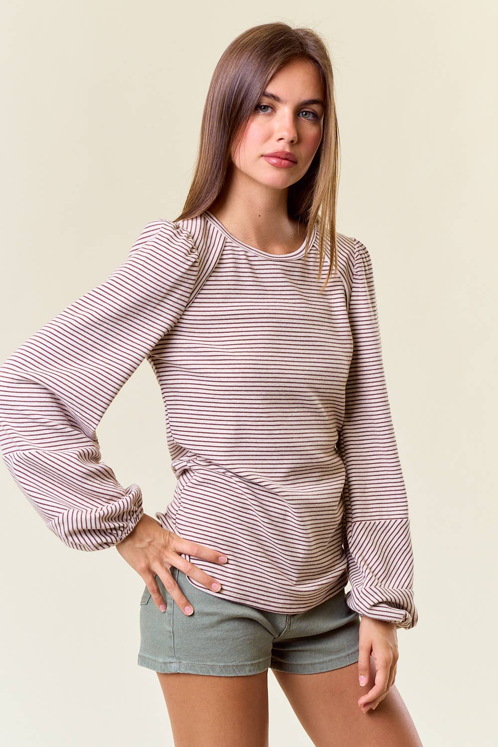Bubble Sleeve Striped Top