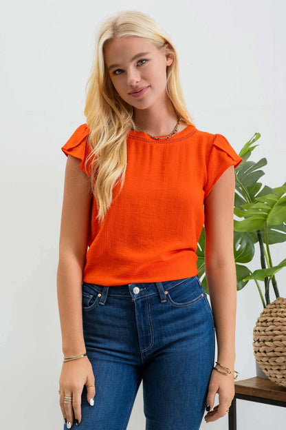 Tulip Sleeve Back Button Blouse